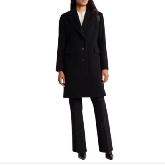 Fleurette Charlie Wool Topcoat Coat Womens 6 Black Loro Piana Midi Two Button